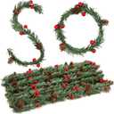 Jutom 24 Pcs Christmas Garland Ties 13.7" Christmas Garland Twist Ties with Red Berries and Pine Cones Xmas Artificial Pine Garland for Christmas Decoration Craft Gift Wrapping Holiday Banister Decor