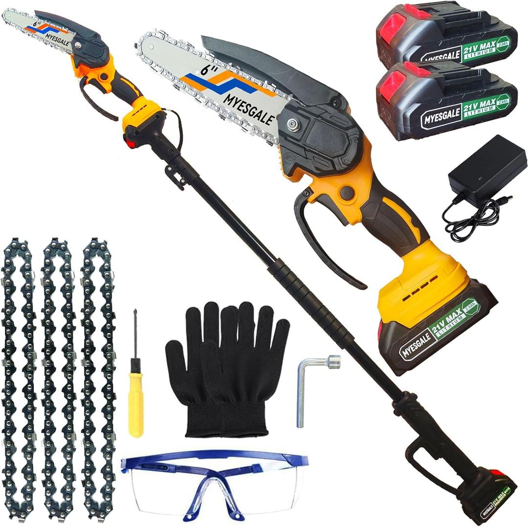 2-IN-1 Cordless Pole Saw & Mini Chainsaw, 21V 2.0Ah battery powered Chain saw, tree trimmers long handle pruner, 7ft Reach electric pole saws for tree trimming Wood Cutting