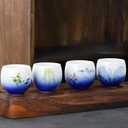 Hand-Drawn Chinese Japanese Style Traditional Ceramic Tea Cup Set of Four, Tea Set, Kung Fu Tea Cup, Coffee Cup (Blue 2)