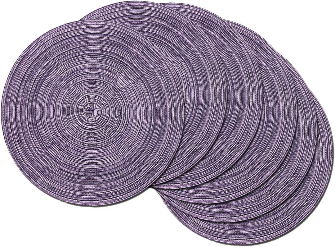 SHACOS Round Braided Placemats Set of 6 Round Placemats Cotton Blend Fabric Table Mats for Wedding Party (Light Purple, 6)