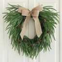 Plain Christmas Norfolk Pine Wreaths for Front Door 20 Inches, Real Touch Heart Xmas Winter Wreath with Burlap Bow for DIY Window Outdoor Outside, Holiday Farmhouse Wreath for Indoor Decor (Dark Green01)