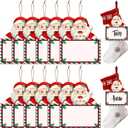 12 Pack Santa Claus Christmas Stocking Name Tags Hohoho Wooden Stocking Labels Gift Tags Santa Hanging Ornament with Rope Red Berry Wooden Name Tag for Xmas Holiday Decoration