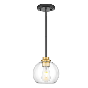 Pendant Lights Kitchen Island, 7" Black and Gold Hanging Lights Fixtures with Clear Glass Globe Shade, Modern Kitchen Island Lighting for Bathroom, AD-22280-1P-KG