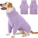 Queenmore Dog Sweater, Puppy Sweater for Small Dogs,Warm Winter Fall Dog Sweaters for Dog Girls Boys, Solid Turtleneck Knit Sweater for Large Medium Dogs,Long Sleeves Christmas Dog Sweater Lilac,L