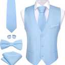 Barry.Wang Mens Formal Business Suit Vest Slim Fit Casual Solid Color Dress Waistcoat Tie Bow Tie Set Wedding Party, S