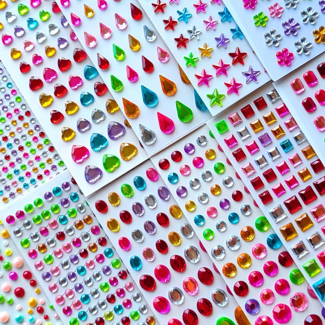 3165pcs Gem Stickers Crystal Crafts - self-Adhesive Stickers, Sticker Earrings, Children's Craft Supplies, Stickers in Various Shapes and Sizes