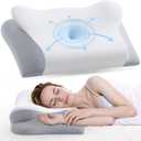 Memory Foam Neck Pillow - Ergonomic Contour Cervical Neck Pillow for Side Back Stomach Sleepers, 2-in-1 Orthopedic Neck Support Pillow with Cooling Pillowcase