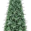 7 FT Artificial Skinny Christmas Tree,Unlit Blue Spruce Slim Pencil Xmas Tree with 1552 PE&PVC Mixed Branch Tips,Hinged Pine Tree with Metal Stand for Home Office Dcor