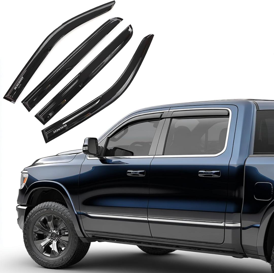 Rain Guards Side Window Visor Vent Outside Mount Fits for Ram 1500 2500 3500 Crew Cab 2019 2020 2021 2022 2023 2024 2025