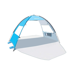 OutdoorMaster Beach Tent Sun Shelter with 2 Ventilated Doors, UPF50+ Easy Setup Beach Tent Canopy for 3 Person, Lightweight & Portable Family Beach Umbrellas for Sand with Carrying Bag - Blue