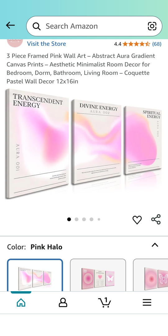 3 Piece Framed Pink Wall Art – Abstract Aura Gradient Canvas Prints – Aesthetic Minimalist Room Decor for Bedroom, Dorm, Bathroom, Living Room – Coquette Pastel Wall Decor 16x24in