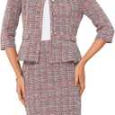 Allegra K Women's 2 Piece Skirt Sets 3/4 Sleeve Collarless Tweed Jacket Pencil Skirt Set Elegant Business Casual Outfit, M