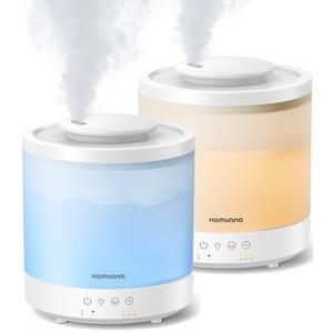 Homvana Small Humidifiers for Bedroom - 2 Packs 1.5L Cool Mist Top Fill Humidifier for Baby Nursery, Essential Oil Diffuser, 3 in 1 for Home Plants Offices and Grow Tents, 7 Color Lights, Ultrasonic