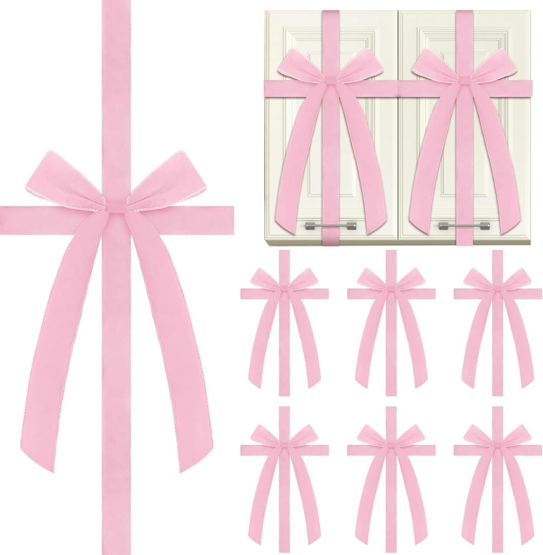 Christmas Velvet Cabinet Door Bows and Ribbons Large Christmas Door Cabinet Bows for Gifts Xmas Cabinets Furniture Kitchen Party Decorations 
(Pink)