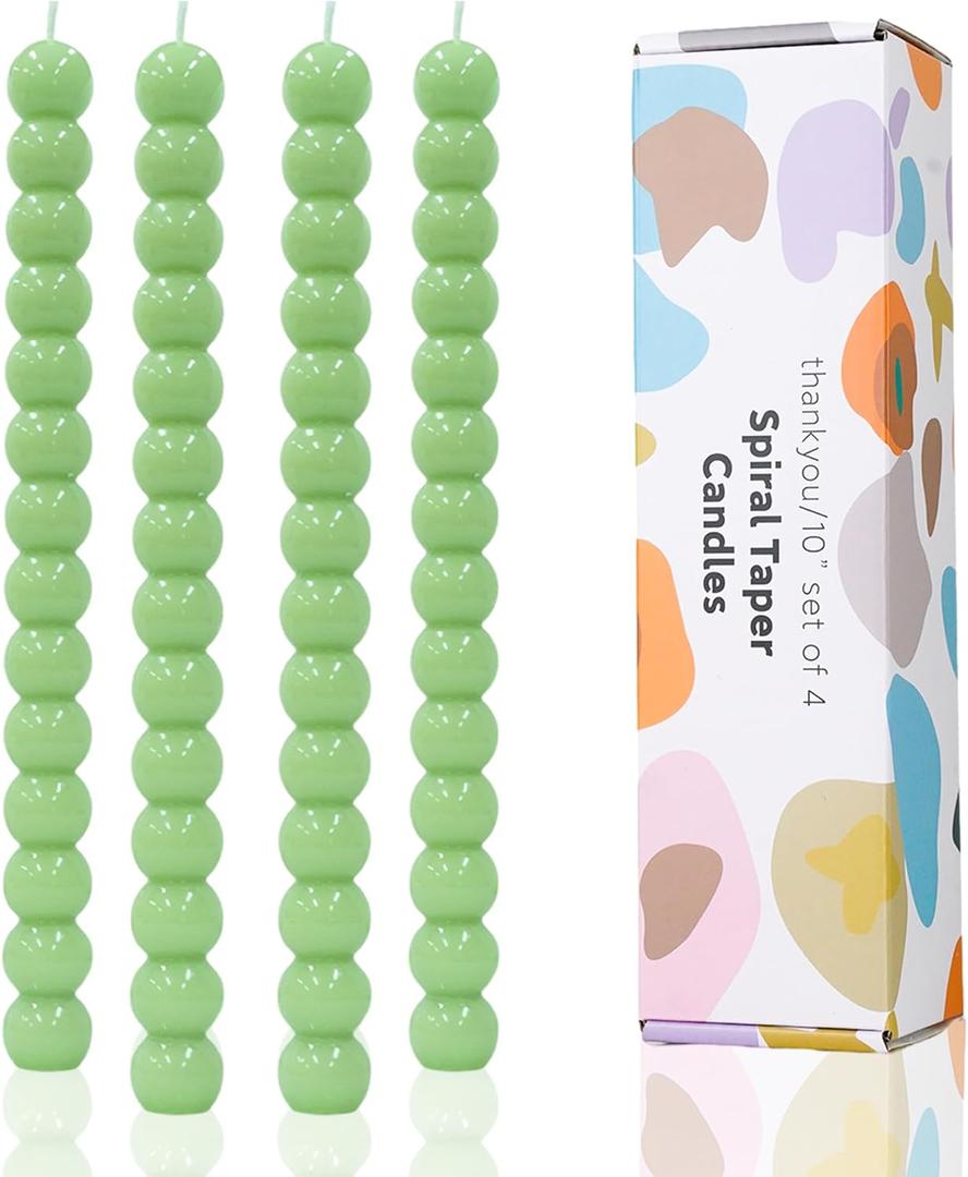 Green Spiral Taper Candles Twisted Candle Conical Stick Candles for Holiday Wedding Party Wax Unscented Dinner Candle Dripless,Christmas Gift H 10 Inch, 4pcsGreen-C