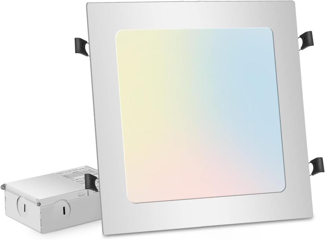 11 inch 26W Square LED Recessed Light, 3 Color Temperature Selectable & Dimmable Lamp, 2200 Lumens Ultra Thin Led Canless Downlight Lighting with Junction Box for Living Room Kitchen Bedroom (White-1-PACK)