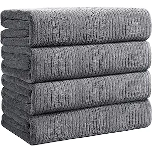 Bath Towels Set of 4 Extra Large 35 x 70 Inches,Luxury Thick High Absorbent and Quick Dry Bath Sheet,Ultra Soft Microfiber,Bathroom,Beach,Yoga,Sport,SPA,Fitness (Grey)