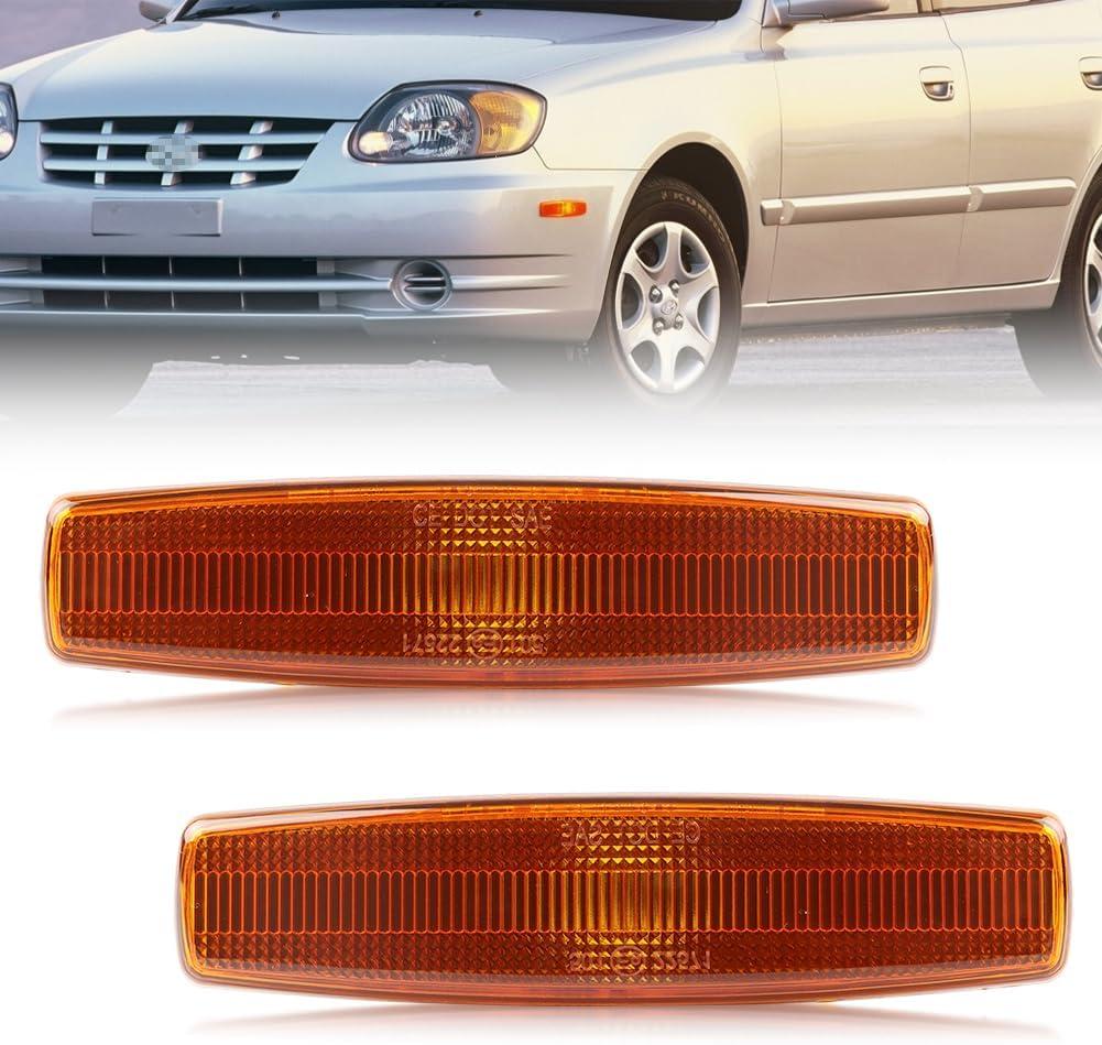 Front Side Marker Lights Housing Compatible with ACCENT 2000-2006, [DOT] [IP67 Waterproof] Turn Signal Marker Light Cover [No Bulbs], 2 PCS, Sleek Amber Lens