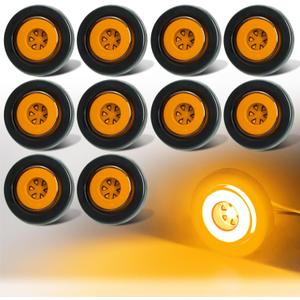 10Pcs 2" inch Round Halo 12 LEDs Trailer Boat Clearance Side Marker Parking Turn Signal Lights w/Rubber Grommet Sealed Waterproof IP67 for Truck/RV/Van, DC 12V (Amber Lens_Amber Light)
