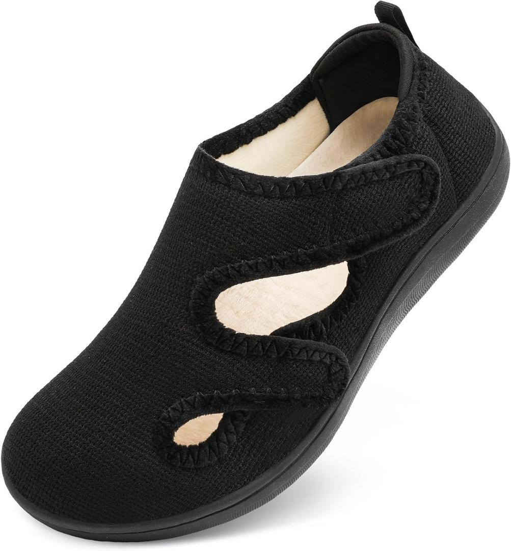 Scurtain Womens Slippers Wide Diabetic Shoes Comfy Neuropathy Bunion Recovery Shoes Casual Walking Shoes Indoor Outdoor Slippers (Black)