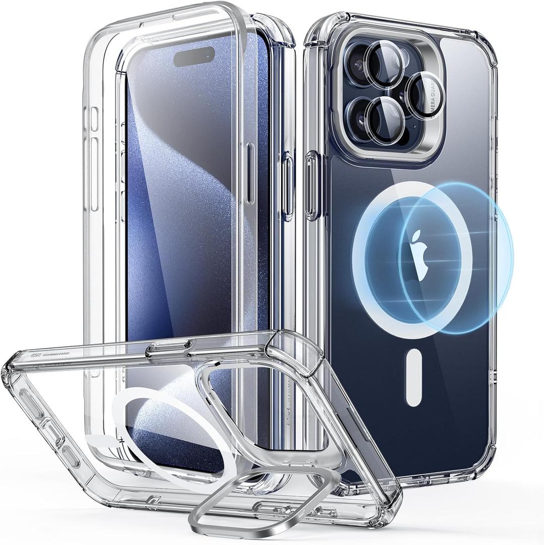 ESR for iPhone 14 Pro Max Case with Stand, Compatible with MagSafe, Full-Body Military-Grade Drop Proof Case with Built-in 9H+ Tempered Glass Screen Protector, Armor Series, Clear
