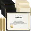 Kosiz 150 pcs Certificate Kit Includes 50 Gold Foil Certificates 50 Single Sided Holders 8.5'' x 11"50 Gold Foil Award Seals for Diplomas, Awards, and Accomplishments(Black)