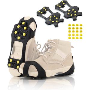 Ice Cleats Snow Grips, Non-Slip Traction Crampons 10 Steel Studs with Extra 20 Replacement Studs, for Shoes/Boots, Snow Ice Walking (XX-Large)