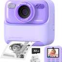 Upgrade Kids Camera Instant Print for Boys and Girls, 1080P HD Dual-Lens Selfie Digital Camera with Print Paper & 32G Card, Christmas Birthday Gifts Toys for Toddler and Teenagers Age 3-16 Years Old (Purple)