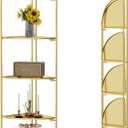 Crofy Foldable 5 Tier Corner Shelf, Metal Corner Plant Stand with Gold Frame and Gold Shelves, Corner Display Rack Multipurpose Shelving Unit for Living Room, Bedroom, Bathroom