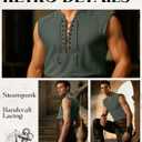 Cotton Mens Renaissance Shirt Pirate Medieval,Sleeveless Halloween Costume Steampunk Viking Lace-up Stand Collar Shirts