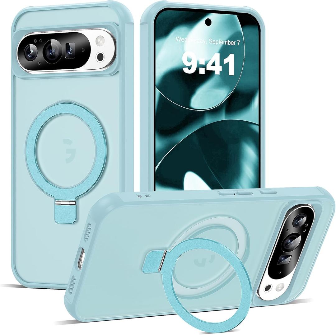 Compatible with Google Pixel 9/9 Pro/10/10 Pro Case with Invisible Magnetic Ring Stand, Compatible with Mag-Safe, Great Grip Feeling Translucent Phone Case for Women Men, Blue