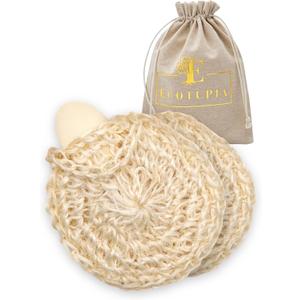 Natural Loofah Body Scrubber Exfoliating Loofah Sponge, Handwoven Sisal Agave with Soap Pouch, Eco-Friendly Arabic - Turkish Bath Washcloth for Women & Men (2-Pack)