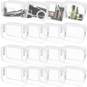 16 Pieces Clear Makeup Bags Bulk, TSA Approved Toiletry Bag for Travel, PVC Waterproof Cosmetic Pouches Clear Pouch with Zipper for Men and Women Carry-on Travel Essentials Cosmetic Bags (White-M)
