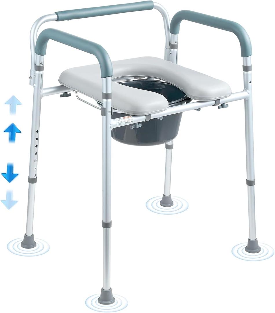 VEVOR Raised Toilet Seat, Adjustable Height with 5 Levels, Drop-Arm Design, Detachable Backrest, 7L Easy-Clean Bucket, Quick Assembly, Support up to 1000lbs, Ideal Bedside Commode for Elderly & Adults