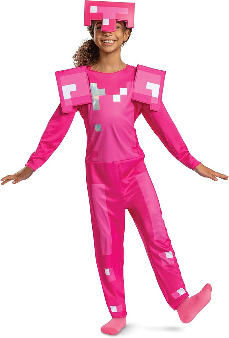 Pink Armor Minecraft Costume, Official Minecraft Pink Armor Outfit for Kids, Classic Child Size Medium (7-8)