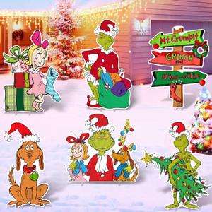 6 Pcs Christmas Decorations Yard Signs, Merry Christmas Large Green Xmas Yard Signs with Stakes for Winter Holiday Garden Lawn Yard Outdoor Decor