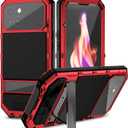 for iPhone 15 Case Heavy Duty Protection with Built in Lens Screen Protector Rugged Stand 360 Full Body Military Grade Metal Bumper Phone Cases Men 2023 6.1 inch Red