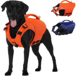 SUNFURA Dog Life Jacket, Adjustable Dog Life Vest for Swimming Boating, Lightweight Pet Lifejacket Swimsuit with Rescue Handle, High Flotation Swimming Vest for Small Medium Large Breeds, Orange M