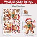 Christmas Window Clings 2 Sheets Gingerbread Man Window Decals Xmas Windows Stickers for Winter Party with Cane Candy Bow Designs for Home Office Windows Glass Mirror Decor