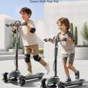 Large Kids Scooter, Toddler Scooter for Kids 3-18 & Adults, Safe Dual Brakes (Foot Brake/Hand Brake) & Music with Lights, 5-Level Adjustable & One-Click Folding Kick Scooter.