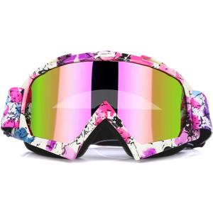 JAMIEWIN Motocross Goggles - ATV Dirt Bike Motorcycle UTV MX Offroad Riding Goggles with Anti UV, Dustproof, Anti Fog Lenses for Men, Women, Youth & Kids (Camo Pink Frame + Color Lens)