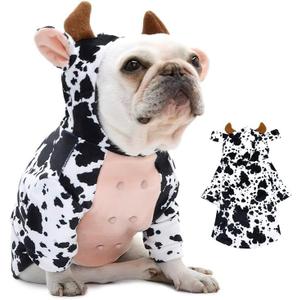 DELIFUR Dog Halloween Cow Costume - French Bulldog Adorable Cow Holiday Outfit Cute Hoodie Halloween Cosplay Animal Costume for Medium Dog (Cow, X-Large)