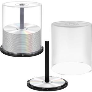 Homoyoyo 2PCS Empty CD/DVD Cake Box Spindle, Empty Plastic CD Cake Box Clear Spindle Holds 100 Discs Each Black Dvd Storage blank cds disc holder
