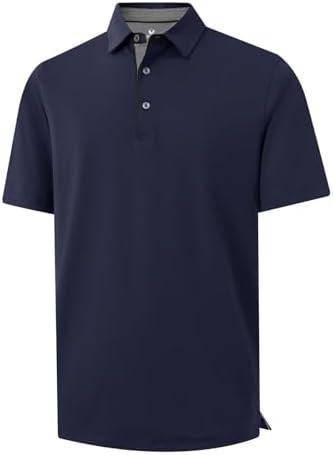 Men's Casual Polo Shirt Short Sleeve Mercerized Cotton Blend Breathable Stretch Classic Fit Business Collared Shirts (M, Blue)