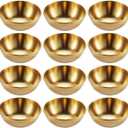12 Pack Stainless Steel Sauce Dishes, Gold Mini Saucers Bowl Round Seasoning Dishes Sushi Dipping Bowl Appetizer Plates, 3.15inch