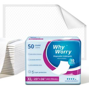 WhyWorry Extra Large Disposable Bed Pads 23" x 36", Super Absorbent Leakproof Incontinence Underpads for Surface Protection, Quilted Chucks Pee Pads for Adults and Babies, 200 Count (4 Packs of 50)