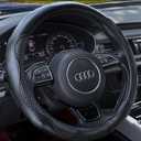 Haokay Heavy Duty Pure Cowhide Steering Wheel Cover, Black Genuine Leather Steering Wheel Cover Men Women Universal 14.5 to 15 Inch