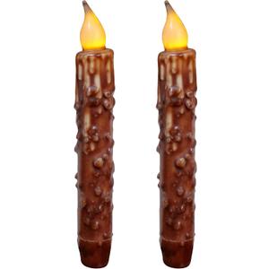 CVHOMEDECO. Real Wax Hand Dipped Battery Operated LED Timer Taper Candles Country Primitive Flameless Lights Dcor, 6-3/4 Inch, Coffee, 2 PCS in a Package