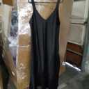 Women's Summer Solid Silk Long Party Dresses Elegant Silk Satin Dress (2XL, Black)