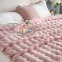 Pink Faux Fur Throw Blanket for Couch, Soft Fluffy Bubble Blanket for Bed Sofa, Thick Warm Plush Fuzzy Rabbit Fur Blanket for Cute Home Decor, 50"X 60"